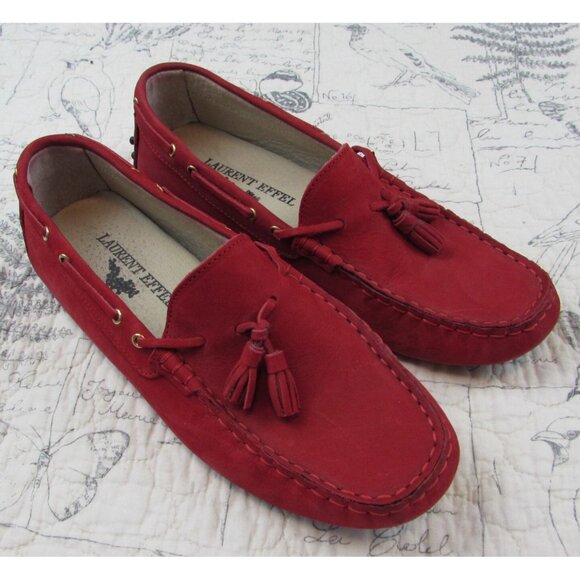 Laurent Effel Women's Shoes Red Driving tassels Loafer Flats EU 39 Made In Italy - Picture 1 of 12